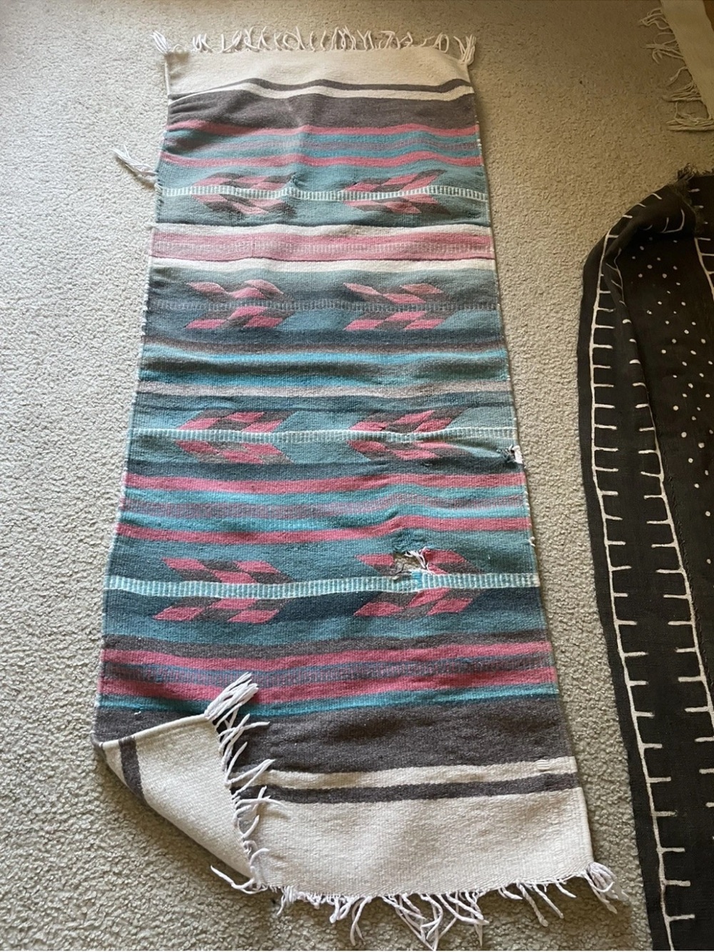 Native American Geometric Woven Rug with Turquoise & pink